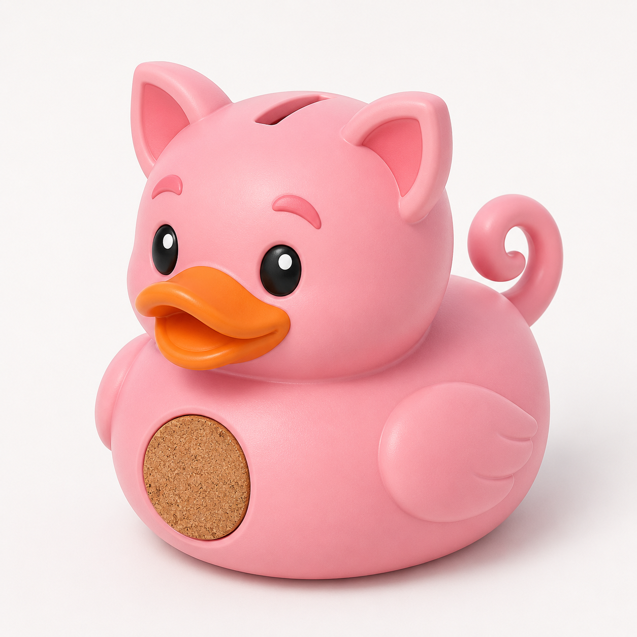 Piggy Duck 3D printed pink pig duck figure with curly tail and cat ears