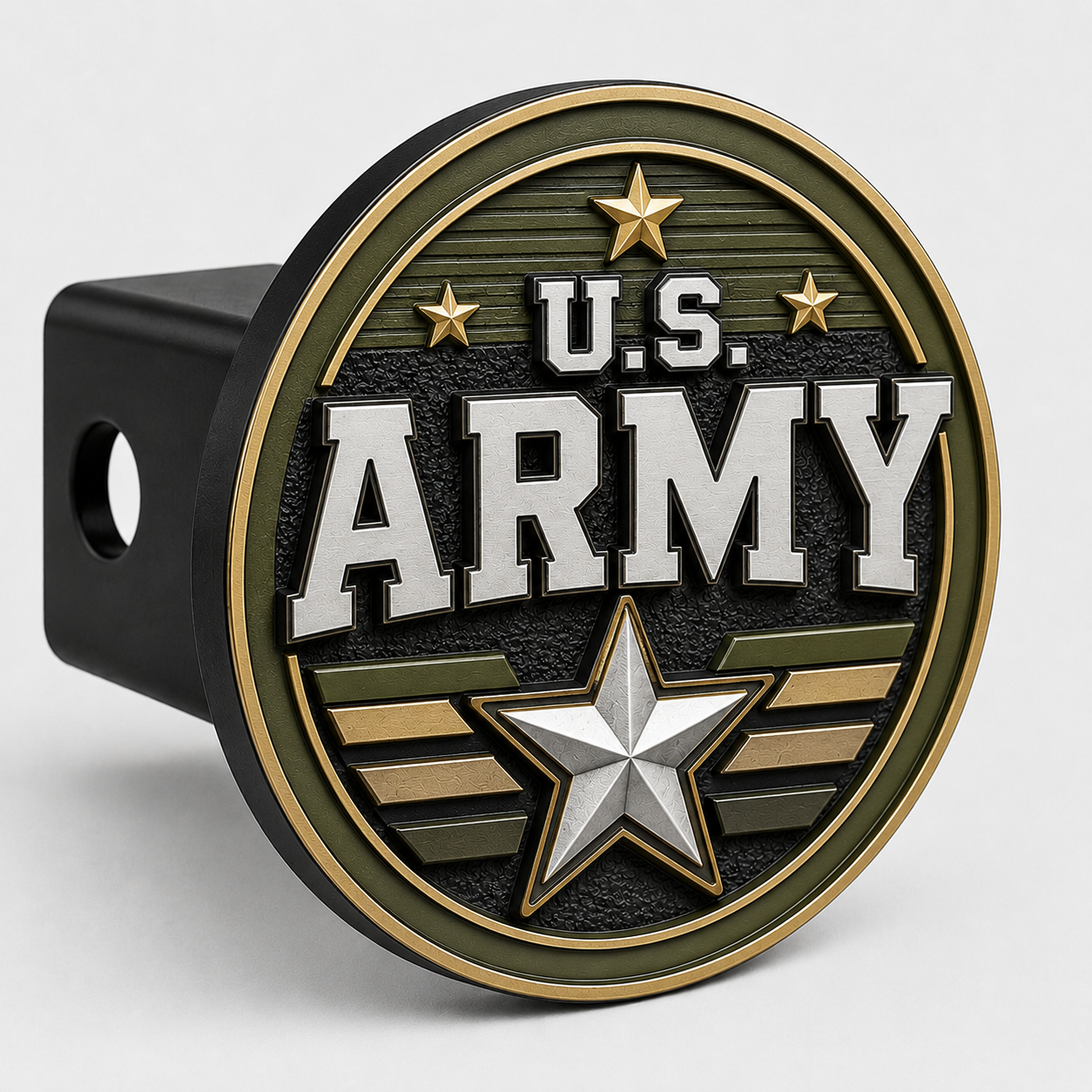 U.S. Army hitch cover with embossed star emblem and gold stars