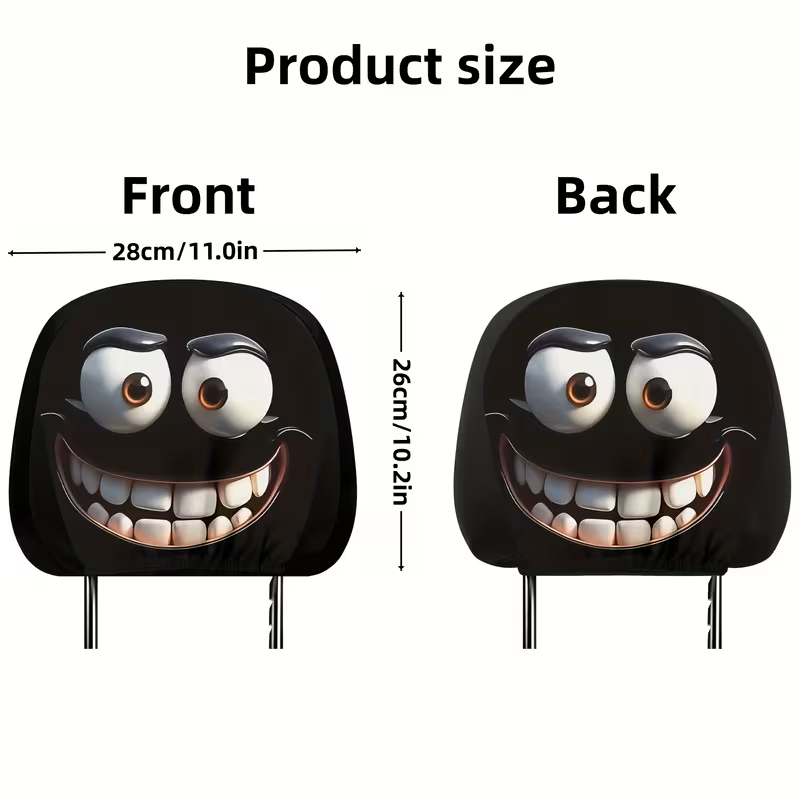 Smiley Face Car Headrest Covers – Funny Interior Upgrade (Set of 2)