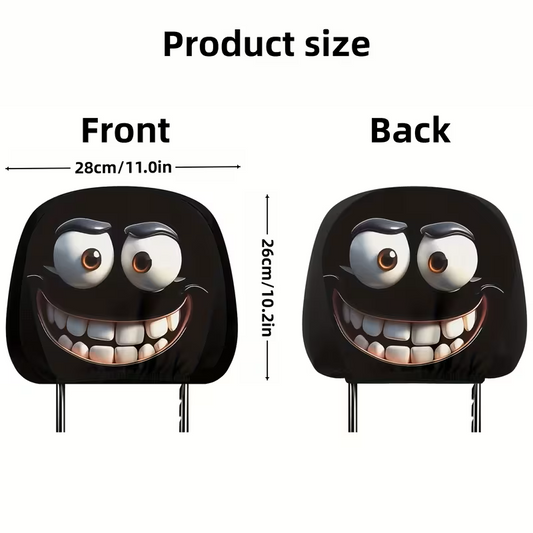 Smiley Face Car Headrest Covers – Funny Interior Upgrade (Set of 2)