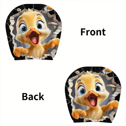 Duckling Breakthrough Car Headrest Covers – 3D Cartoon Design (Set of 2)
