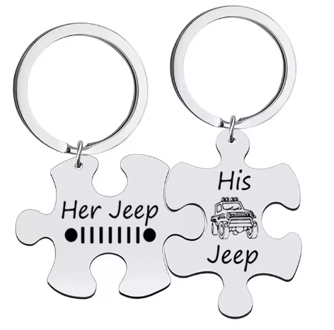 Her Jeep & His Jeep Puzzle Keychain Set – For Couples Who Adventure as One