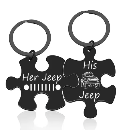 Her Jeep & His Jeep Puzzle Keychain Set – For Couples Who Adventure Together