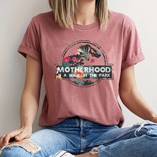 Motherhood Is a Walk in the Park – Floral Dino Mom Tee
