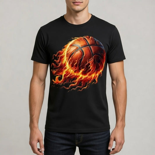Flaming Basketball – High‑Energy Sports Graphic Tee