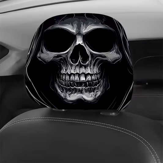 Grim Skull Car Headrest Covers – Hooded Reaper Design (Set of 2)