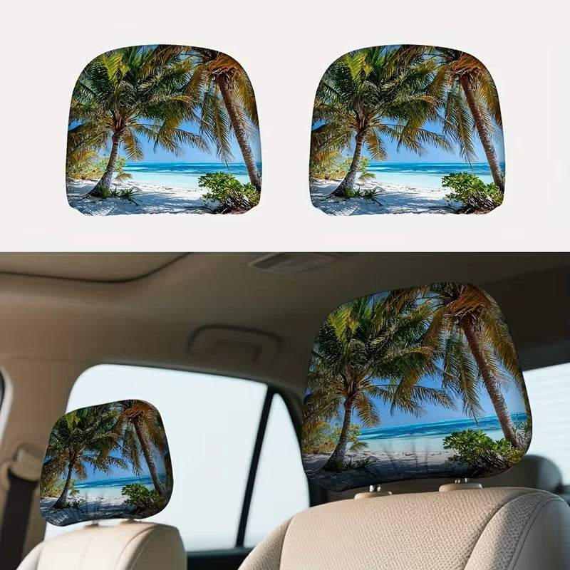 Tropical Beach Car Headrest Covers – Palm Tree Paradise