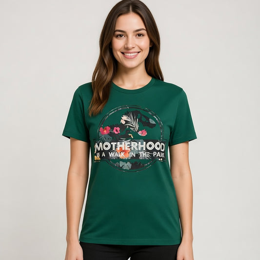 Motherhood Is a Walk in the Park – Floral Dino Mom Tee