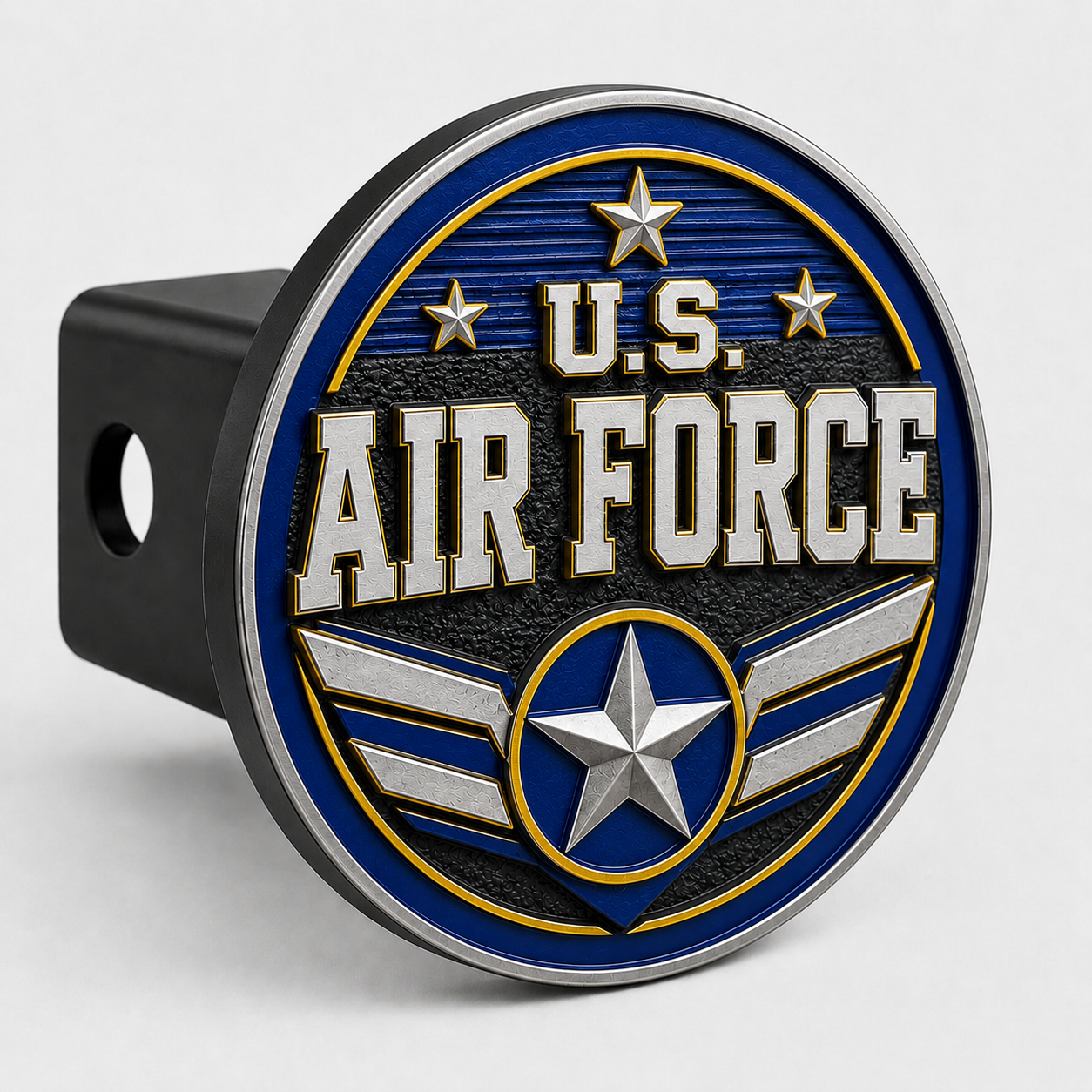 U.S. Air Force hitch cover with embossed emblem, stars, and wings