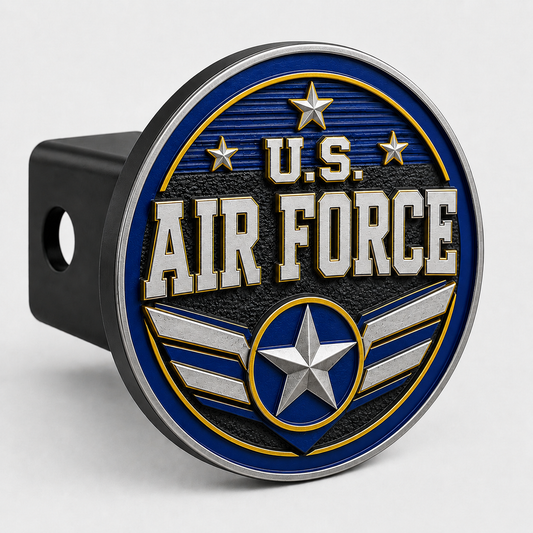 U.S. Air Force hitch cover with embossed emblem, stars, and wings