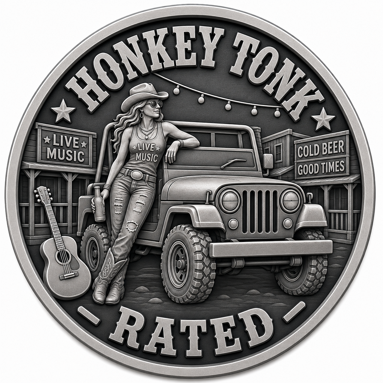 Honkey Tonk Rated Jeep Badge