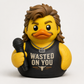 Mullet country duck in black Wasted On You tank top holding microphone with 865 pendant necklace