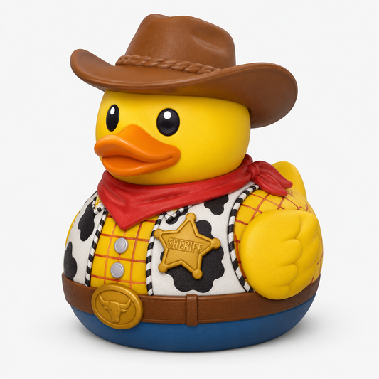 Sheriff Duck cowboy collectible rubber duck with hat and badge