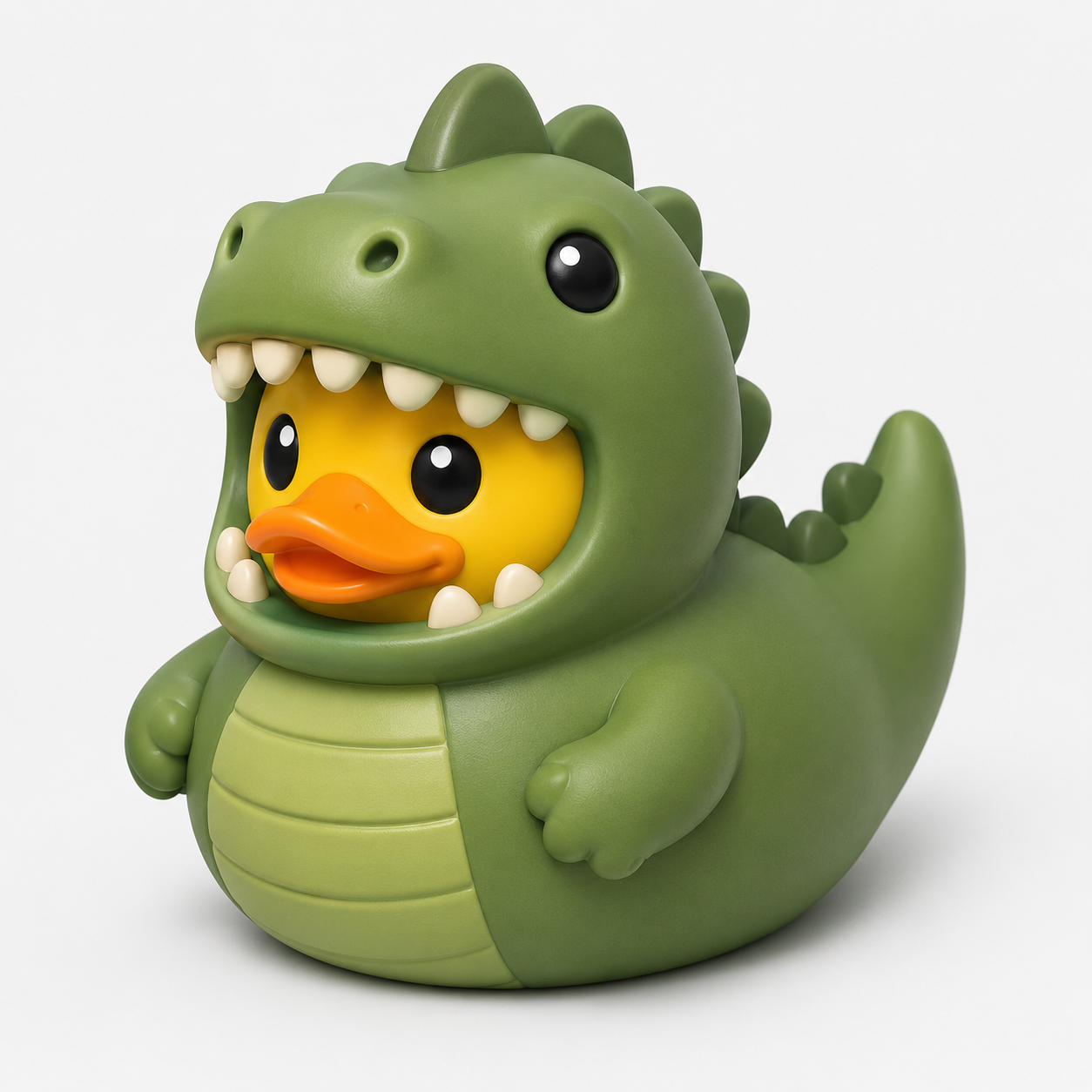 Dino Duck 3D printed T-Rex duck figure in green dinosaur costume
