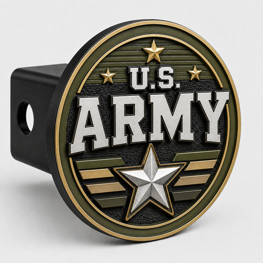 U.S. Army hitch cover with embossed star emblem and gold stars