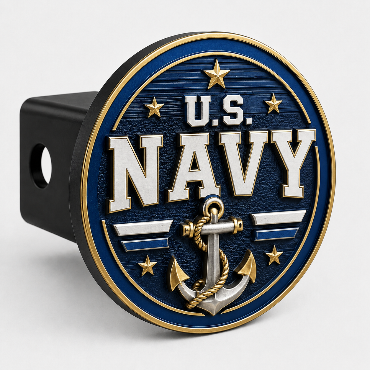 U.S. Navy hitch cover with embossed anchor emblem and gold stars