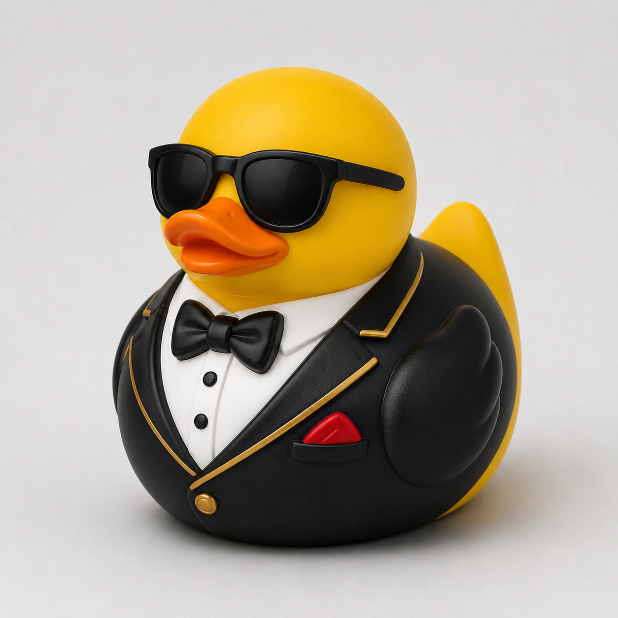 Black tie tuxedo rubber duck with bow tie and red pocket square