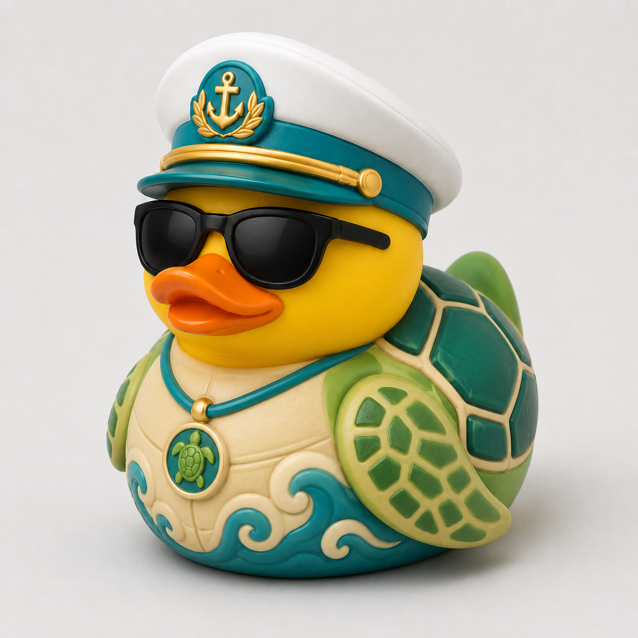 Captain Turtle rubber duck with captain's hat and sea turtle shell