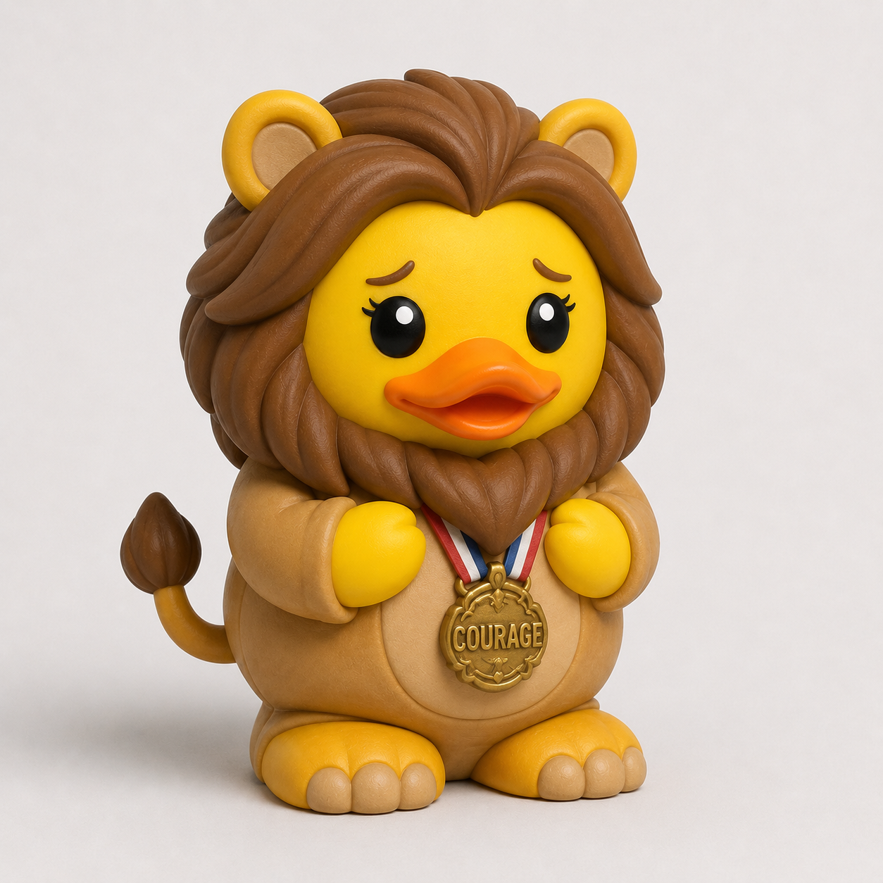 Cowardly Lion Jeep Duck with brown mane and gold Courage medal