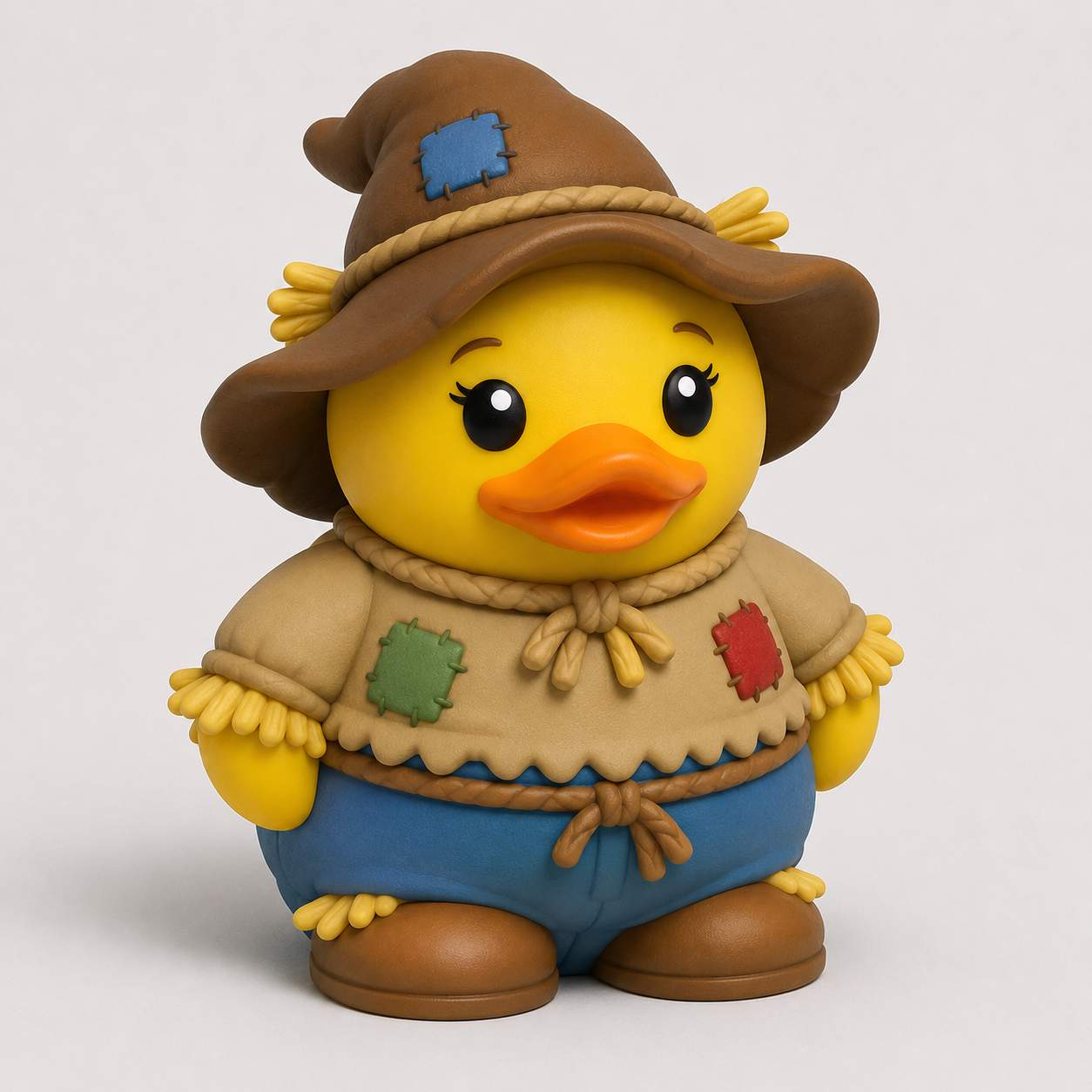 Scarecrow Jeep Duck with straw hat and patched burlap outfit