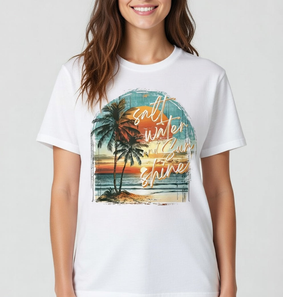 Salt Water Sun Shine – Tropical Sunset Beach Tee