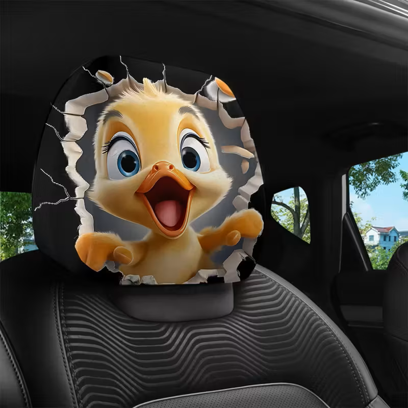 Duckling Breakthrough Car Headrest Covers – 3D Cartoon Design (Set of 2)