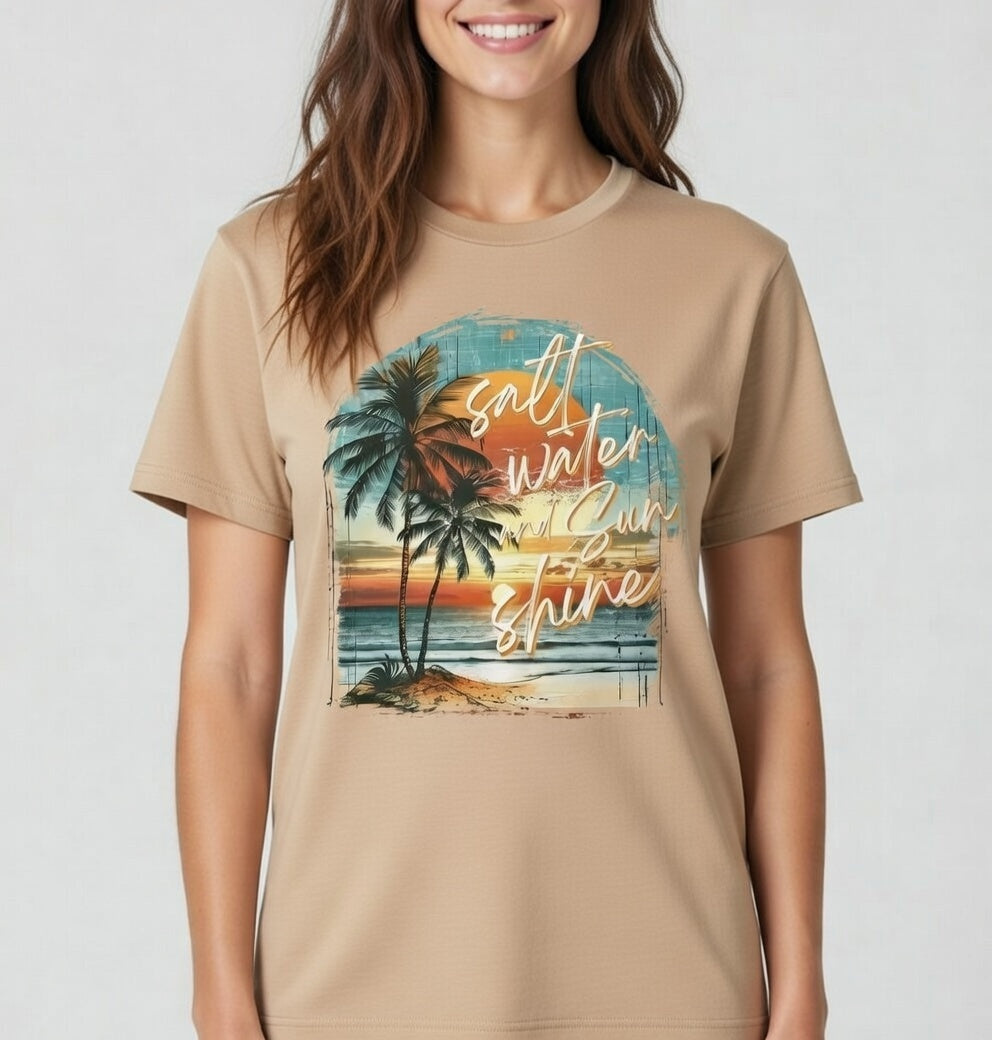 Salt Water Sun Shine – Tropical Sunset Beach Tee