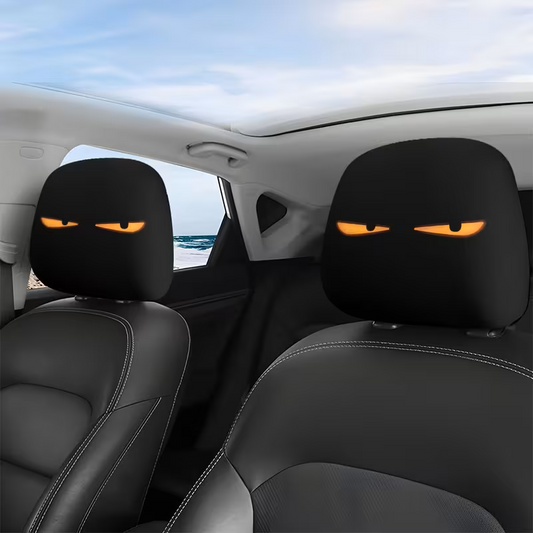 Glowing Eyes Car Headrest Covers – Mischievous Look (Set of 2)