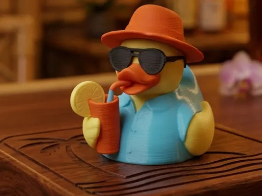 Tropical Vacation Jeep Duck with sunglasses and tropical drink