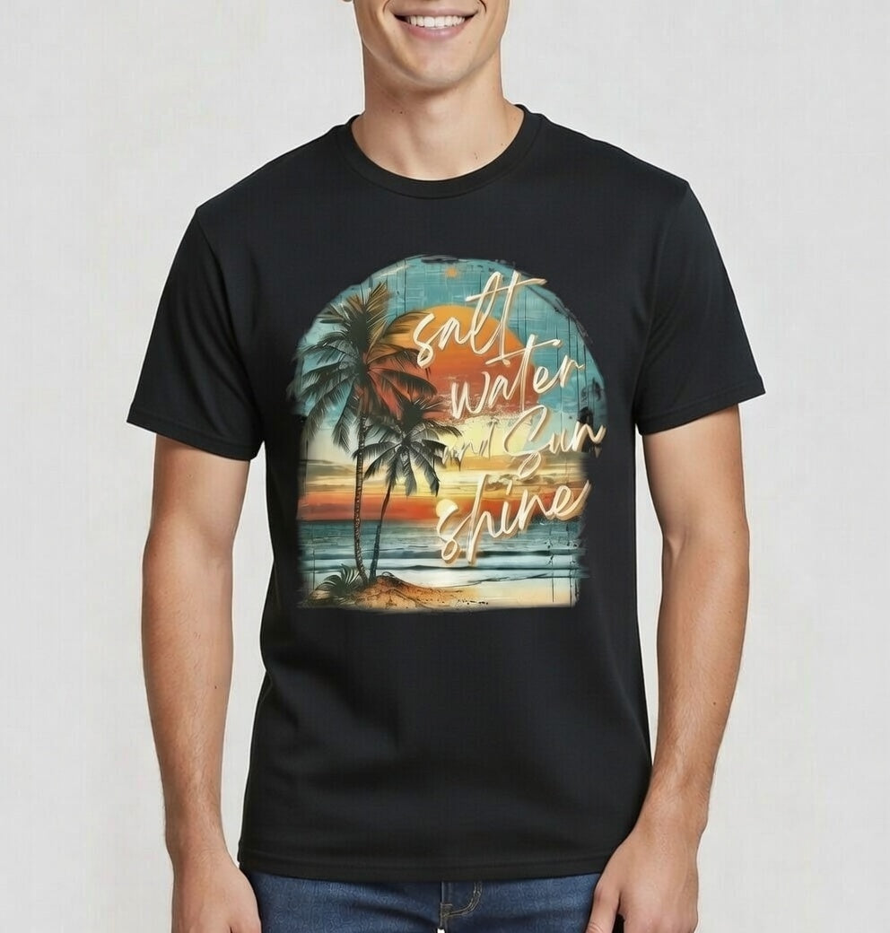 Salt Water Sun Shine – Tropical Sunset Beach Tee
