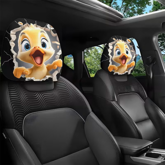 Duckling Breakthrough Car Headrest Covers – 3D Cartoon Design (Set of 2)