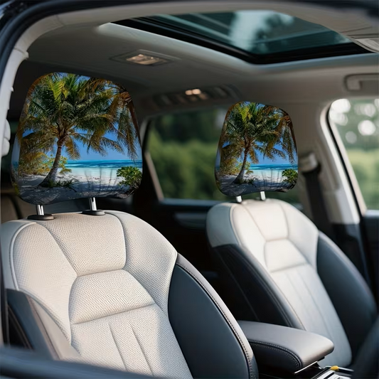 Tropical Beach Car Headrest Covers – Palm Tree Paradise