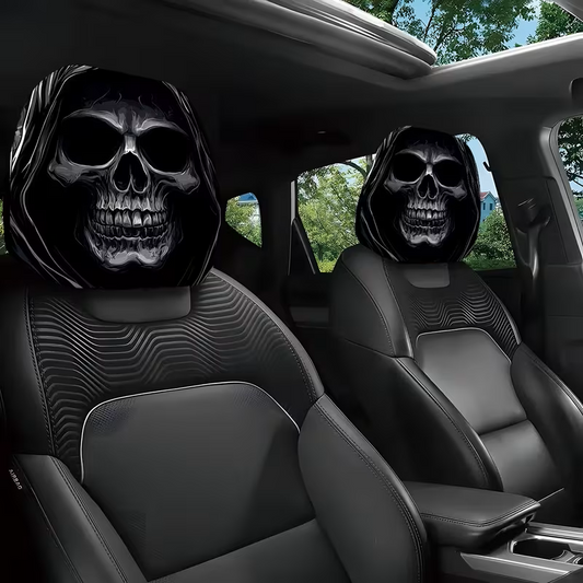 Grim Skull Car Headrest Covers – Hooded Reaper Design (Set of 2)