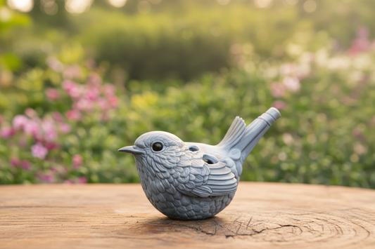 Songbird ocarina in garden setting