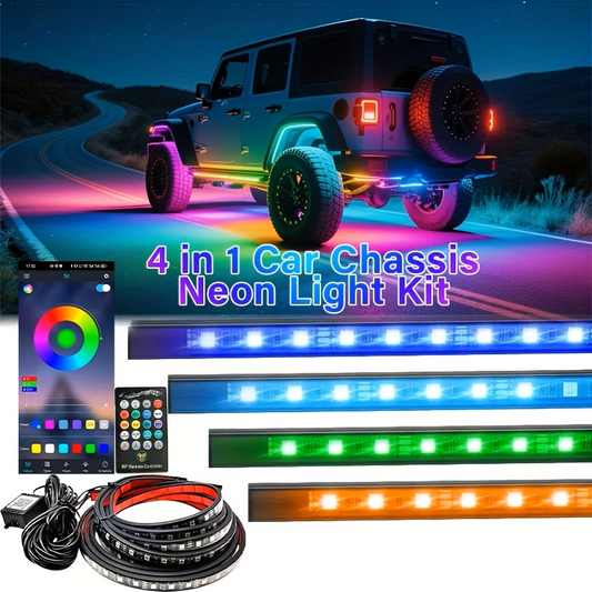 Jeep 4‑in‑1 Chassis Neon Light Kit – Multi‑Color, Remote + App Control